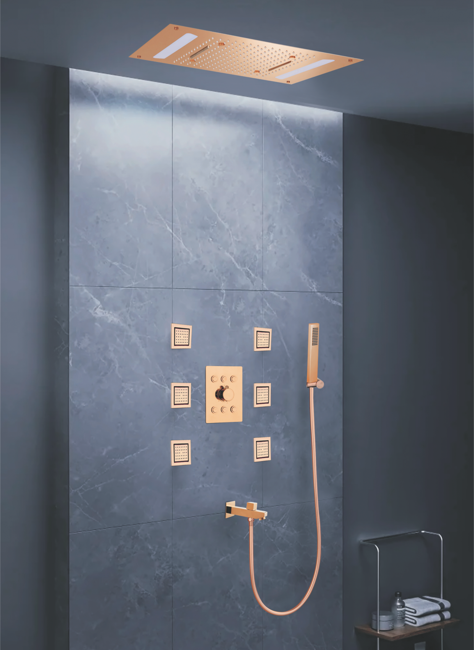 Ceiling Shower 3 Function (26”x18”) Six Way Click Diverter