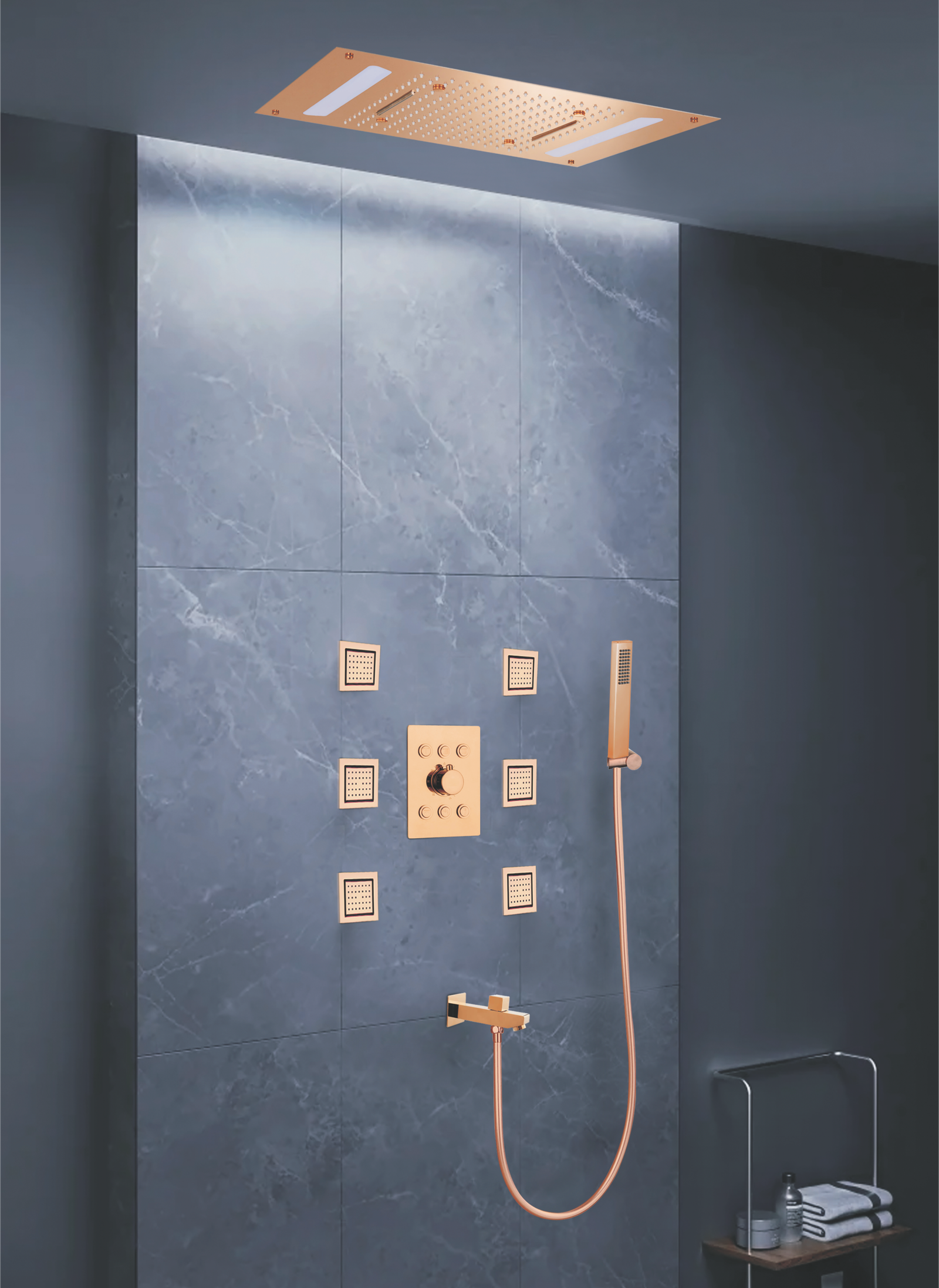 Ceiling Shower 3 Function (26”x18”) Six Way Click Diverter