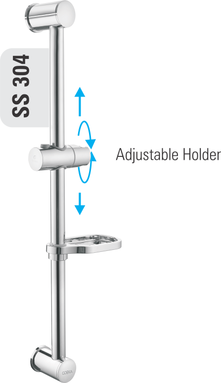 GOEKA SS 304 Sliding Bar with Soap Dish | 600mm Hand Shower Rail | Adjustable Holder | Rust Free & Sleek Design