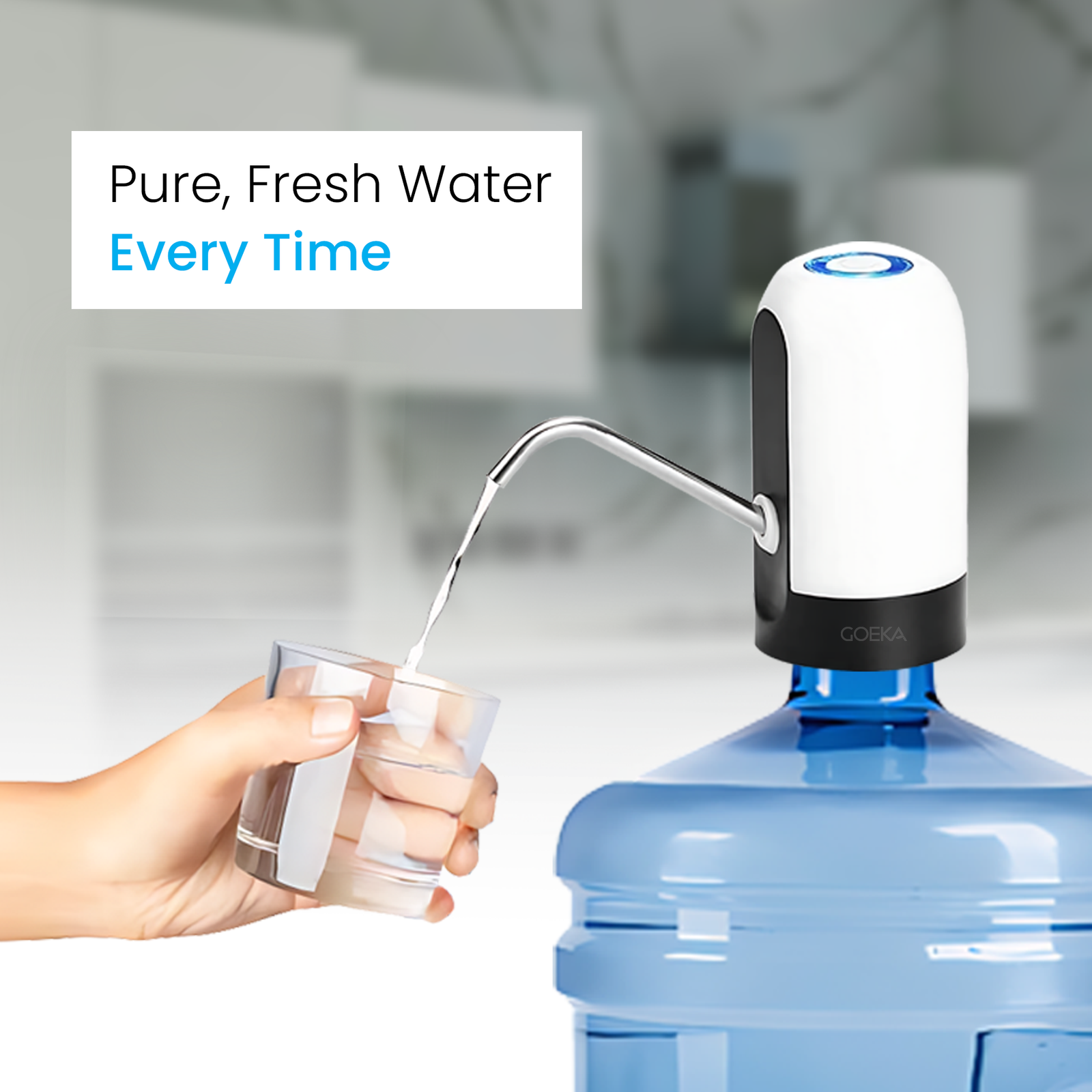 GOEKA smart water pump for bottle dispenser with LED light and stainless steel outlet