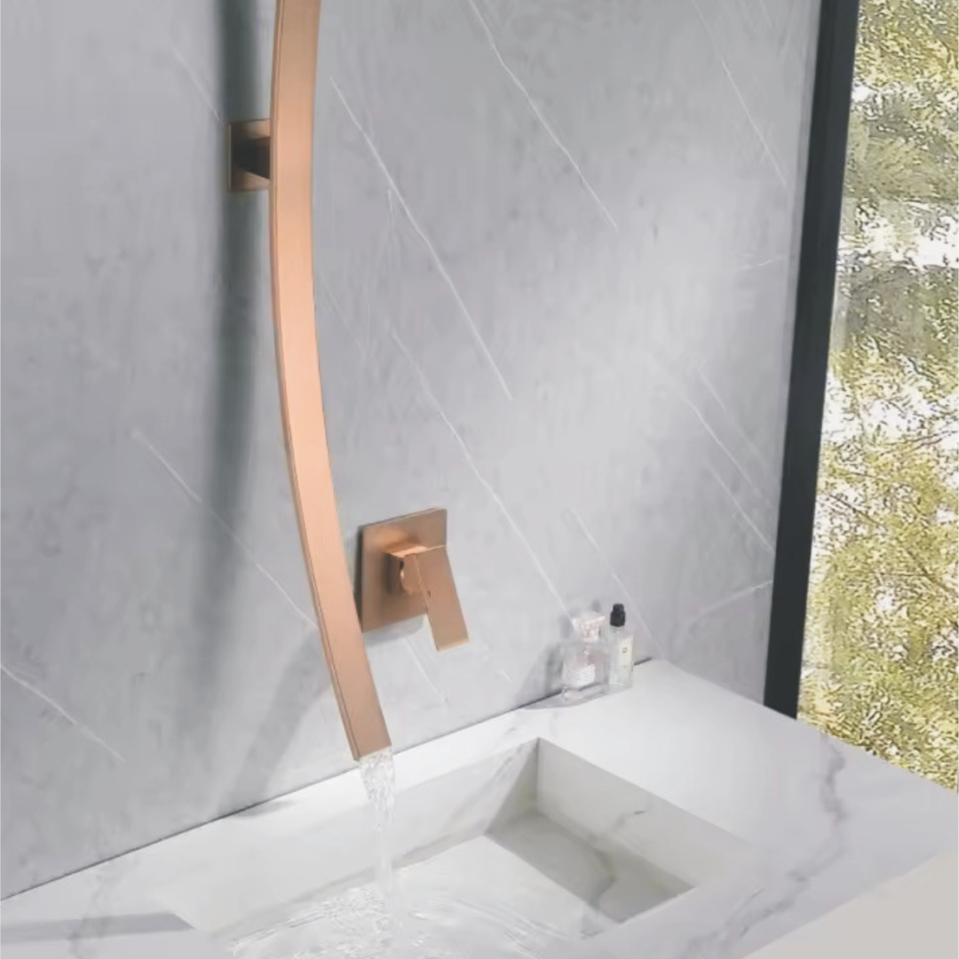 Wall mounted basin mixer tap rose gold finish