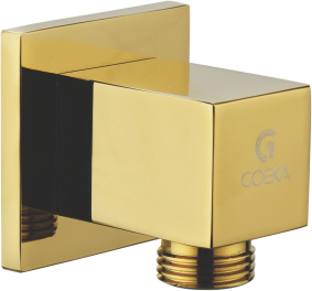 GOEKA Gold Square Shower Wall Outlet | Premium Brass Connector | Rich Gloss Finish | Leak Proof & Stylish Design