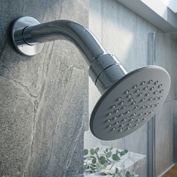 Aura 80mm chrome overhead shower set with SS304 stainless steel arm and flange for modern bathroom installation