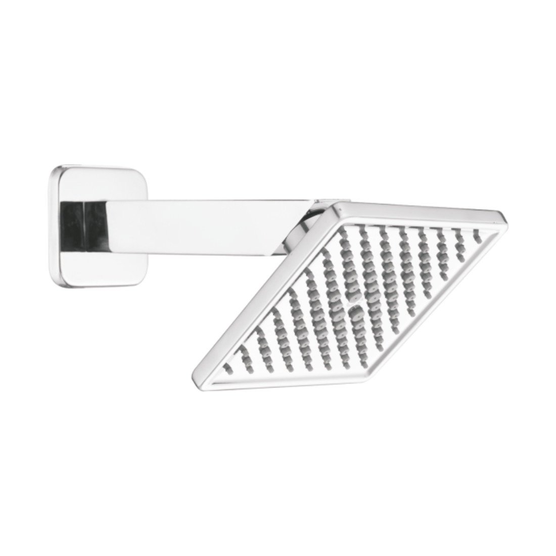 GOEKA Imagica Shower SS with 6 inch SS 304 arm and flange featuring a 100mm ultra slim square stainless steel shower head in a modern bathroom.