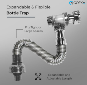 2-in-1 ABS Bottle Trap with Convertible Waste Pipe | Expandable & Flexible Chrome Drain | Rust-Resistant Bathroom & Kitchen Basin Trap | Easy Installation