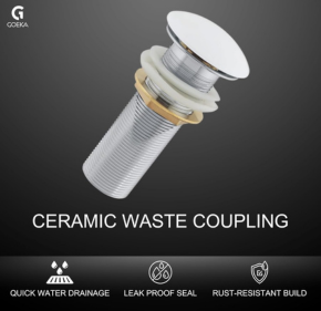 5-Inch Brass Waste Coupling – Heavy-Duty Full Thread Click Clack Design for Wash Basin, Kitchen Sink & Bathroom | Ceramic Top with Overflow Support