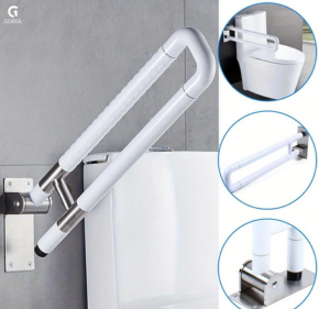 Flip-Up Grab Bar (24 Inch) | Anti-Slip Bathroom Grab Bar for Senior Citizens & Elderly | Space-Saving Grab Handle for Toilet, Shower & Bedside Safety